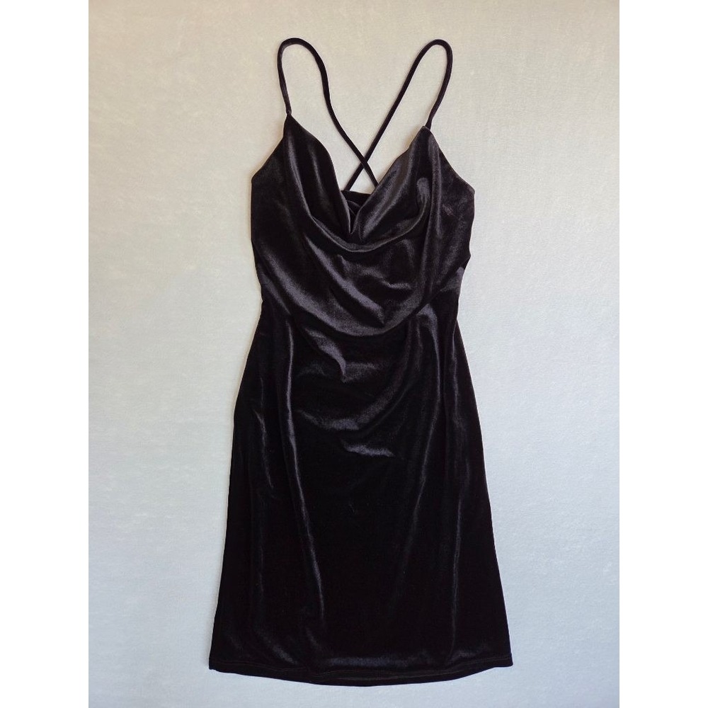 Papaya Black Velvet Cowl Neck Mini Dress Whimsigoth Y2K Cutout Back 1716D L